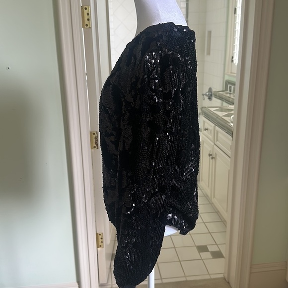 Le Gali Elisa Sequined Velvet Long Sleeve Black Blouse Size Medium Party Festive - Picture 6 of 8